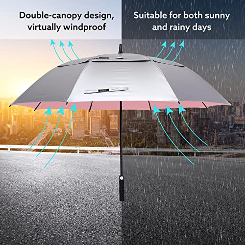 G4Free 47/54/62/68 Inch UV Protection Golf Umbrella Oversized Sun Umbrella | UPF 50+, Auto Open, Vented Double Canopy, Extra Large Coverage, Heavy Duty, Windproof Stick Umbrella - color: Pink/Silver, size: 68 inch