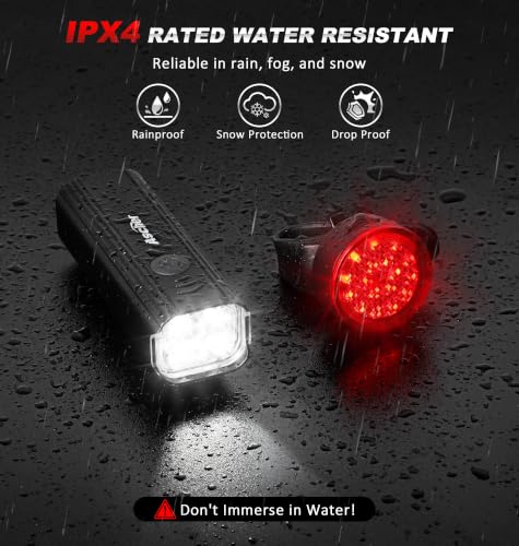 Ascher 1000 Lumens Super Bright Bike Lights for Night Riding, Type-C USB Rechargeable Bike Light Front and Back, 4 Light Modes, Waterproof Bicycle Headlight & Rear Taillight for Road Commuter Cycling