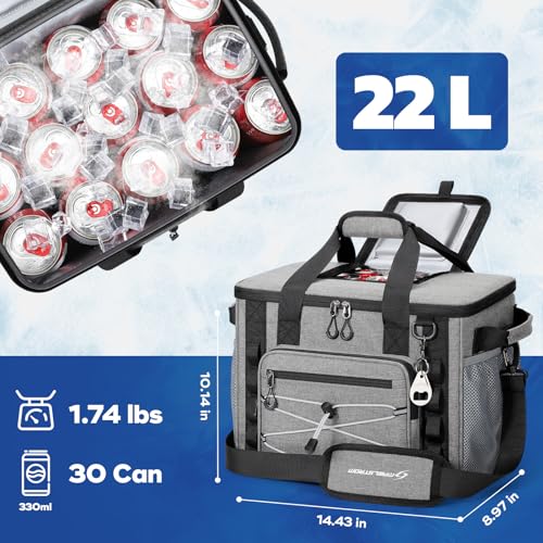 Maelstrom 30/40 Can Soft Cooler Bag, Leakproof Insulated Ice Chest | 24h Cold (With Ice), 5-Layer Insulation, Multi-Pockets ,Lightweight,Perfect For Camping, Beach, Hiking, Kayaking, Road Trips - color: 5.Gray with lid, size: 30 Can