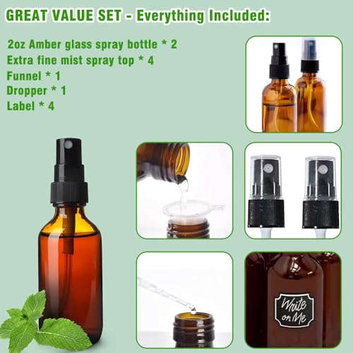 2oz Amber Glass Spray Bottles for Essential Oils, Hair, Skincare, Cleaning & Travel,2-Pack Small Empty Spray Bottle - style: 2 Set