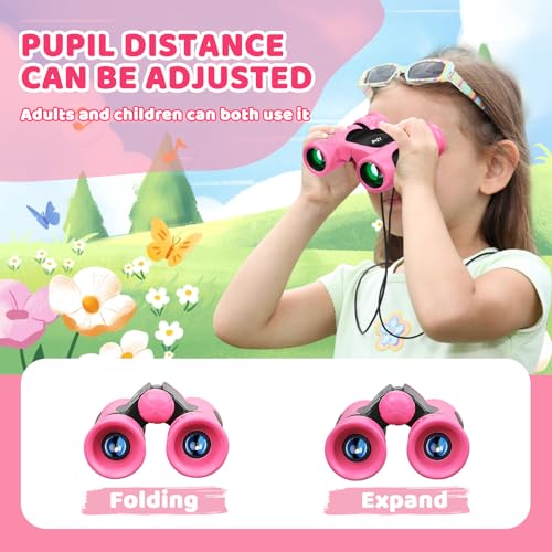 BLACKICE Binoculars for Kids, High-Resolution 8x21, Kids Binoculars Gift Set for Boys & Girls, Shockproof & Compact for Bird Watching, Travel, Hiking, Camping, Hunting, Children Outdoor Gear (Pink) - color: Pink
