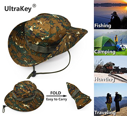 Outdoor Wide Brim Sun Protect Hat, Classic US Combat Army Style Bush Jungle Sun Cap for Fishing Hunting Camping - color: Dark Green Digital