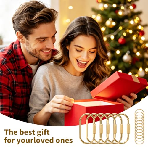 6 Pcs Brass Key Rings Bulk – Gold Carabiner with Secure Screw Lock, Keychain Carabiner Clips for Keys, Bag Charm Clip for Purse Accessories, Small Carabiner for DIY & Crafts
