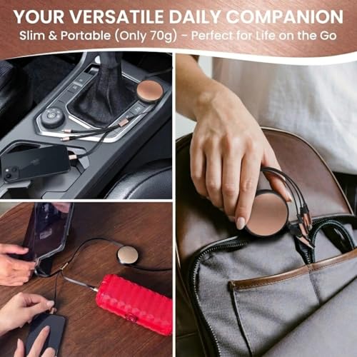120W Fast Multi Charging Cable, 6 in 1 Retractable Charger (Ebony Golden) | 5A Fast Charging | 6 in 1 Retractable | L Port USB C Micro | Durable Braided | Adjustable 10.2 to 44.1 in | Data sync USB C - color: Ebony Golden
