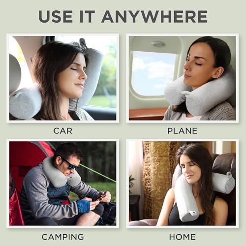 Dot&Dot Twist Memory Foam Travel Pillow, Bendable Neck Pillow for Airplane, Car and Home, 26-Inch Adjustable Roll with Washable Cotton Cover, Gray - color: Gray, size: Standard (26")