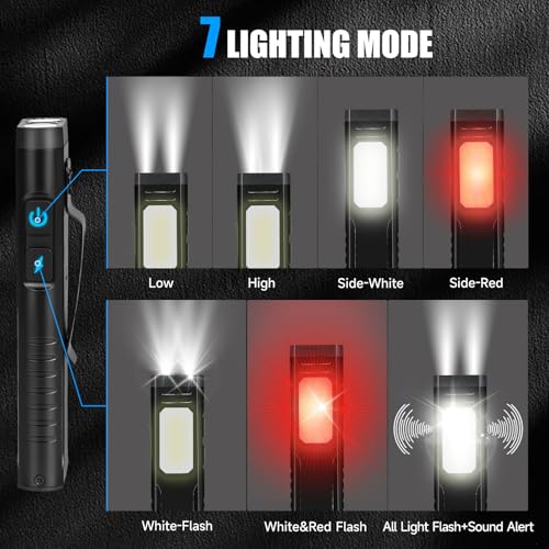 Flat EDC Flashlight Rechargeable, Magnetic Flashlights with Beep Alert - color: Silver Grey