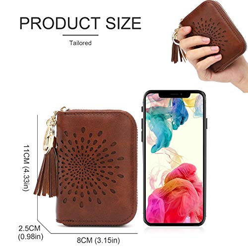 APHISON RFID Credit Card Holder Zipper Card Case Keychain Small Wallet for Women 1927 COFFEE - color: 0-2COFFEE（single zip）