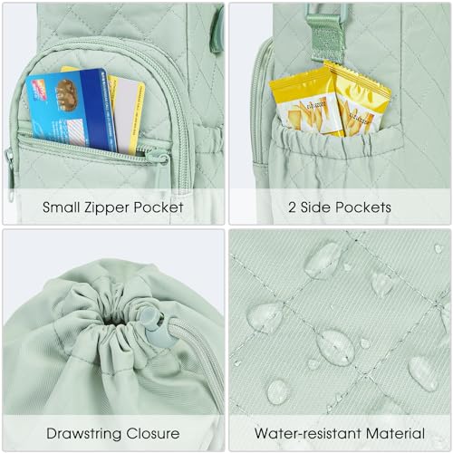 sportsnew 40oz Insulated Crossbody Water Bottle Bag Gym Hiking Phone Pocket | Water-resistant Lining, Padded Strap, Top Handle, Drawstring, Phone Pocket, Elastic Slots, Built-In Key Clip for Gym Walking - color: Quilt Green