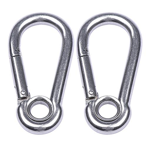 2pcs 3/8'' Stainless Steel Snap Hook Link M10 Carabiner Clip with Eyelet, 650lb Load, 4 Inch Length - size: 3/8''