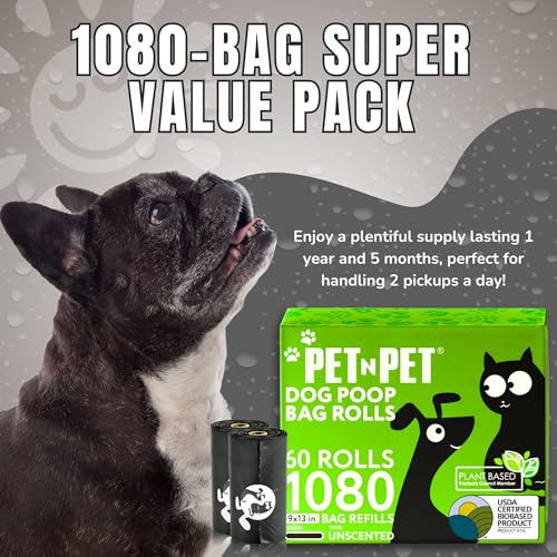 Pet N Pet Poop Bags for Dogs, 1080 Count, Plant Based, Black 9x13 Thick - color: Black - Unscented