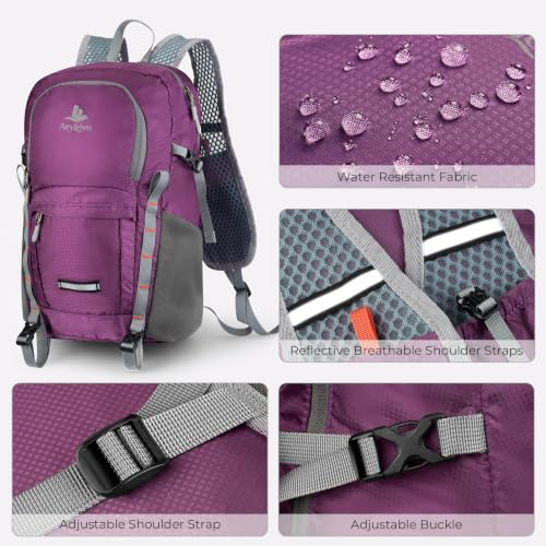 20L Small Hiking Backpack for Women Men, Lightweight Packable Daypack | Water-Resistant Fabric, Quick Access Pocket, Adjustable Strap, Foldable Day pack for Camping, Cycling, Travel (Purple) - color: Purple