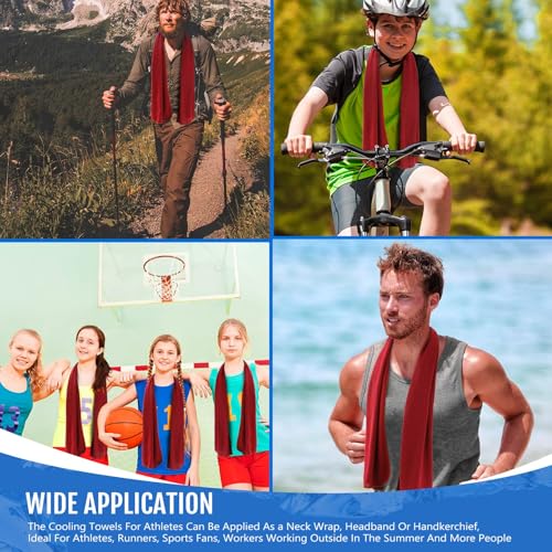 Hosuly 6 Pack Cooling Towel 40" X 12", Cool Neck Wrap,Red | Cooling Rag for Neck and Face, Ice Breathable Chilly Towels, Portable Bag, Quick Cooling for Hot Weather - color: Red