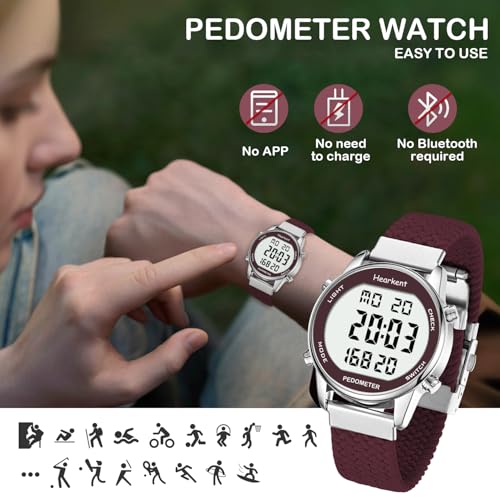 Hearkent Pedometer Watch,Step,Mileage&Calorie Tracker,Large Numbers - color: Red