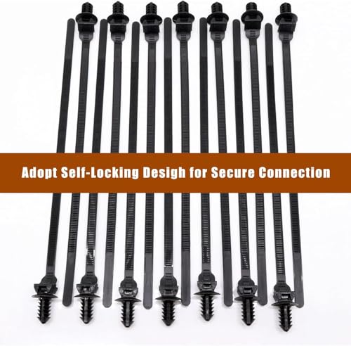 Push Mount Zip Ties, 8 inch Cable Zip Tie Black Wire Tie with Push Pin Fir Tree Zip for Indoor and Outdoor (80 Pack) - size: 8.3x0.2inch (80Pcs)