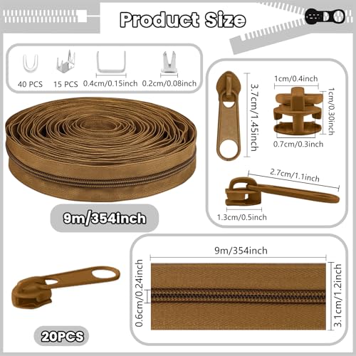DOITEM 10 Yards Nylon Coil Zipper by The Yards, #5 Bulk Zippers for DIY Sewing Craft Bags with Replacement 20PCS Sliders (Brown, #5) - color: Brown, size: #5