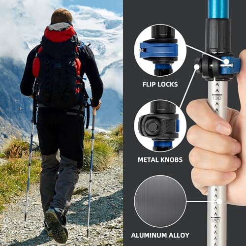 Trekking Poles, Collapsible Hiking Poles,Lightweight and Compact Walking Sticks with Adjustable Height for Men and Women - color: Blue