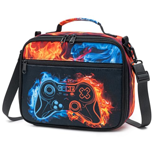 DIGOBAY Insulated Lunch Box for Kids Boys Cool Luminous Gamer Lunch Bag - color: Yellow-Blue Flame