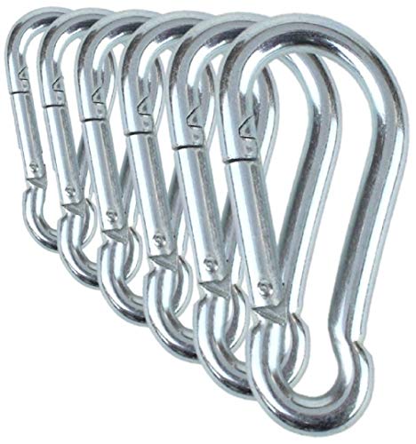 Black & Silver Zinc-Galvanized Heavy Duty Bushcraft Carabiner Spring Snap Clip Link Hooks 200-500lb Load 2, 6 & 12 Packs - color: 7cm (2.8in) Silver 6 Pack