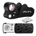 JARLINK 2 Pack 30X 60X 90X Illuminated Jewelers Loupe | Foldable Magnifier with LED & UV Light, for Gems, Diamonds, Coins and Stamps Identification - color: Black