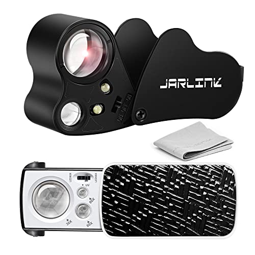 JARLINK 2 Pack 30X 60X 90X Illuminated Jewelers Loupe | Foldable Magnifier with LED & UV Light, for Gems, Diamonds, Coins and Stamps Identification - color: Black