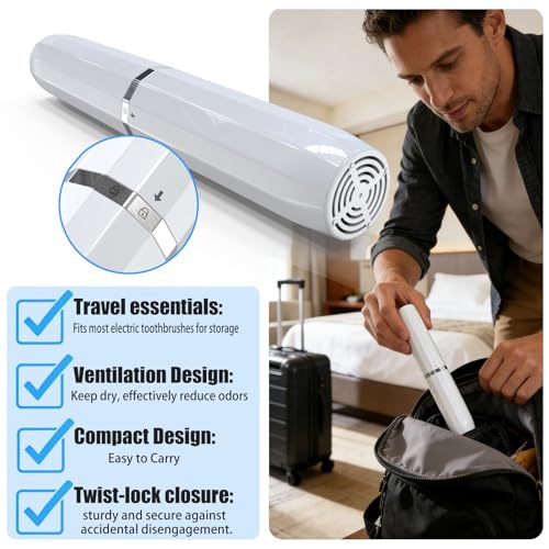 Long Ventilated Electric Toothbrush Travel Case, Portable Holder, Fits Most Standard Straight Electric Toothbrushes (White) - color: White