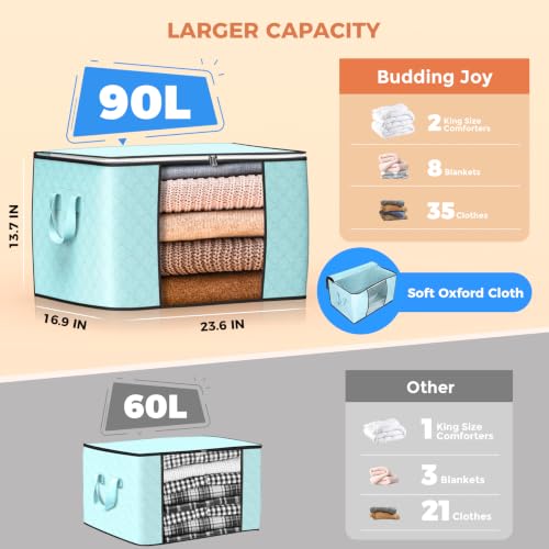 90L Large Storage Bags, 8 Pack Clothes Storage Bins Closet Organizers - color: Blue, size: 8 Pack-90L