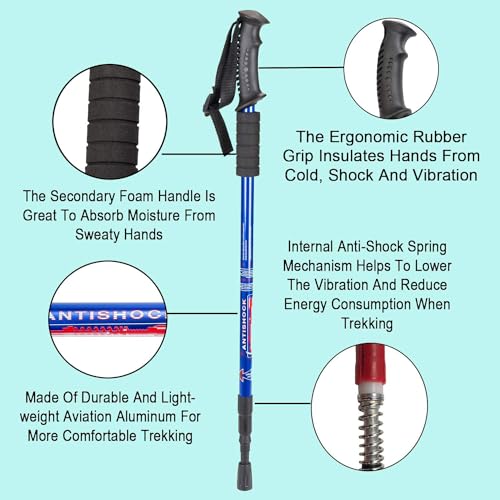Aihoye Hiking Trekking Poles, 2 Pack Walking Hiking Sticks for Men &Women - color: Blue-Black
