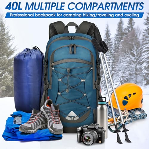 IGOLUMON Hiking Backpack 40L Packable Lightweight Camping Daypack Men Women | Multi-compartment storage Water-resistant Foldable Nylon Material Hiking Day pack for Camping Cycling Outdoor - color: Blue