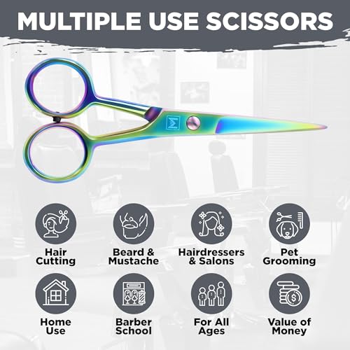 Mustache & Beard Scissors for Men – Stainless Steel Grooming Kit with Comb & Travel Case – Sharp Facial Hair Trimming Tool for Mustache, Beard, Nose & Eyebrows - color: Multi