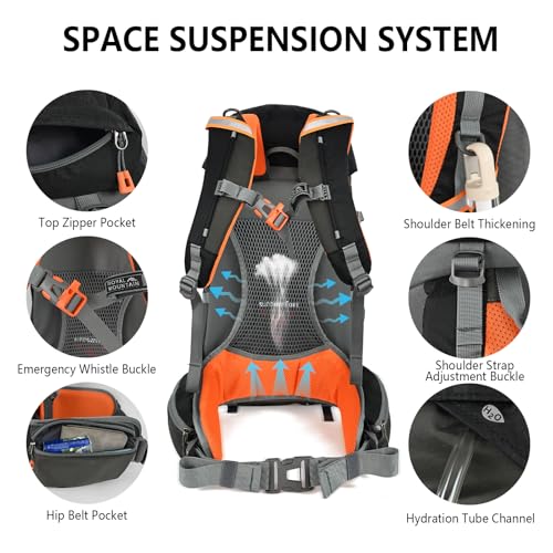 Hiking Backpack for Women Men,30+5L Waterproof Camping Backpacking Backpack | Lightweight Hiking Backpacking Packs for Outdoor Traveling Trekking,35L Internal Frame Backpack with Rain Cover - color: Black