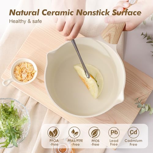 SENSARTE Ceramic Nonstick Sauce Pan with Lid, 2.0 Quart Small Saucepan, White Cooking Pot with Stay Cool Handle, Non toxic Kitchen Sauce Pot, Non stick Small Pot, Induction Pot, PFOA PTFE PFAS Free - color: Ceramic White, size: 2 Quarts