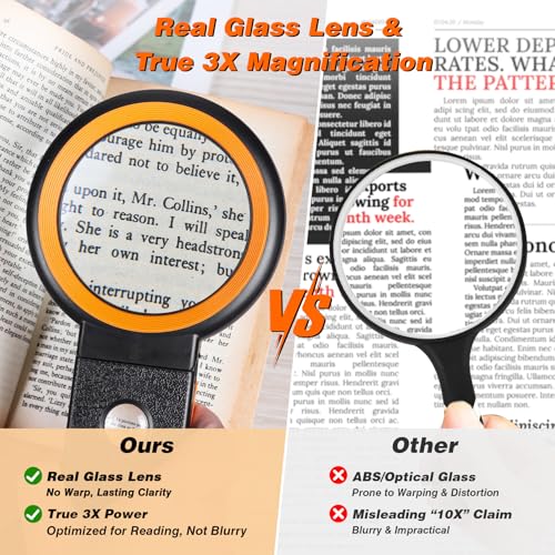 KIBTOY Magnifying Glass with Light and Stand, Foldable Handheld Magnifying Lenses 18 LED Illuminated Lighted Magnifier for Seniors Reading, Close Work, Coins, Jewelry Black - color: Black