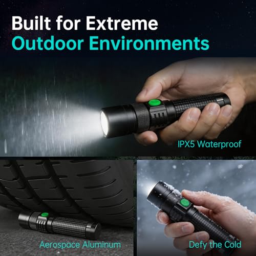 Hoxida Pocket EDC Tactical Flashlight Rechargeable Super Bright 1500lm | 4.9inch & Emergency One Click SOS, Small LED Flashlight 3Hr USB-C Fast Charging, Waterproof Portable for Camping, Hiking