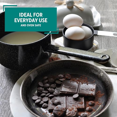 MIRRO 1.25 Qt Enamel Saucepan for Sauces, Black | Compact Size for Efficient Cooking, Smooth Glass Enamel Coating, Comfortable Extended Handle, Versatile for Sauces, Gravies - size: 1.3 Quarts