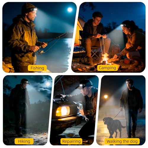 KunHe 2 Pack Rechargeable Headlamp Aluminum Alloy LED USB-C Headlight IP44 Waterproof Three Brightness Modes Suitable for Camping Hiking Hunting Maintenance and Dog Walking