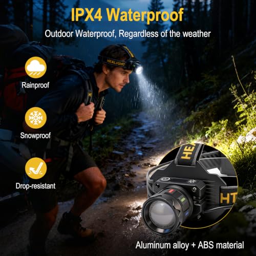 BORUIT T701A Rechargeable LED Headlamp,1000 Lumen Super Bright Head Lamp with Motion Sensor,Zoomable,90° Adjustable,Front & Rear Lights,USB-C Charging,9 Modes,IPX4 Waterproof for Hiking & Camping