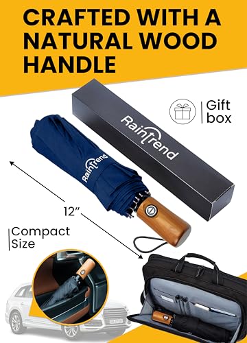 Raintrend Windproof Travel Umbrellas for Rain Automatic +10% Bigger Canopy Strong Frame Compact Folding Portable Umbrella for Women Men Backpack Purse - color: I Navy Blue