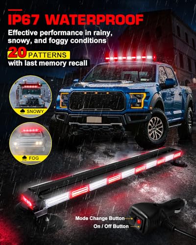 42" Rooftop 206 LED Emergency Traffic Security Light bar Strobe Beacon Lights Bar Magnetic Base Warning Flashing Light for Construction Vehicles Trucks Postal Mail Carrier Snow Plow, Red/White - color: #05 Red/ White