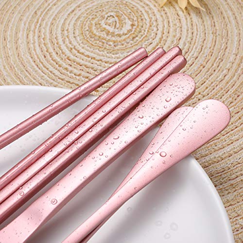 Portable Stainless Steel Flatware Set, Travel Camping Cutlery Set, Portable Utensil Travel Silverware Dinnerware Set with a Waterproof Case (Pink) - color: Pink