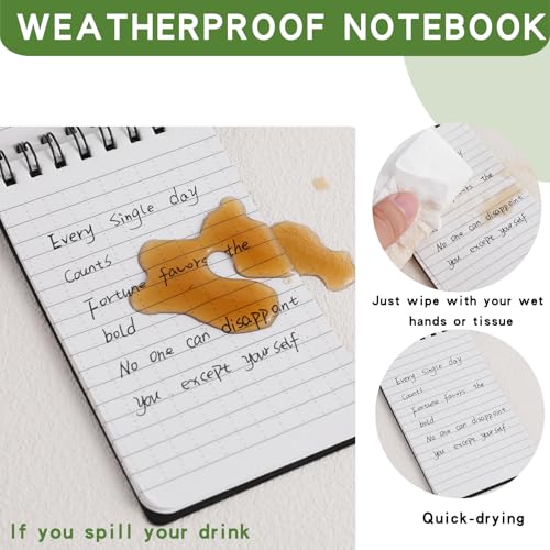 Waterproof Notebook, 4 Pack Pocket Notepad, 3" x 5 Top-Spiral NotePad Black - color: Black