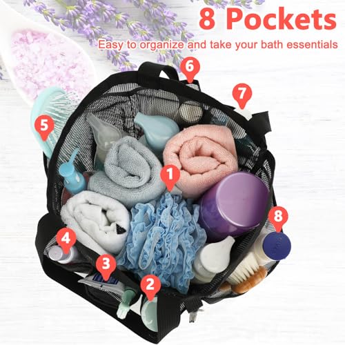 Fammart Mesh Shower Caddy Portable for College Dorm Room Essentials, Odorless Polyester Large Shower Tote Bag with Dual Handles, 8-Pocket Quick-Dry Toiletry Organizer for Travel, Beach, Camping, Gym - color: Multiple Pockets, 1 Pack - Cyan