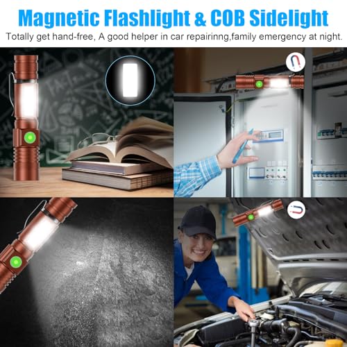 Hoxida Flashlight USB Rechargeable,LED COB Sidelight Black 2PCS - color: Brown