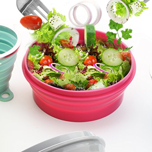 ME.FAN Silicone Collapsible Bowls - Silicone Folding Travel Bowl with Lids - Expandable Food Storage Containers Set - Portable, [27oz] - color: 2 Pack-Powerblue-Deep Green