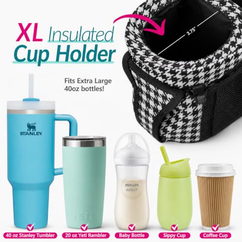 Swanoo Slip-Proof Stroller Caddy Organizer with Non-Slip Straps | Non-slip Grip Locks to any Handlebar,Cup Holder, Phone & Wipe Pockets,Fits UPPAbaby, Doona, Wonderfold. Backed for Life - color: Houndstooth