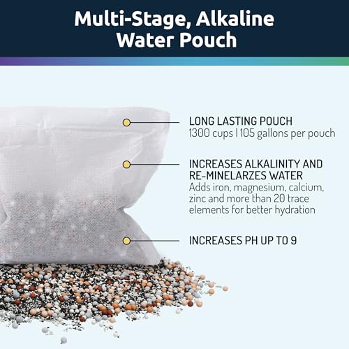 Invigorated Water pH ON-The-GO Alkaline Water Filter Pouch- Portable Alkaline Water Filtration System for Your Bottle, Pitcher, Jug, Container - High pH Water - Long-Life 105 Gallon/400 Litre (1-Pack) - style: 100g (Pitchers Version)