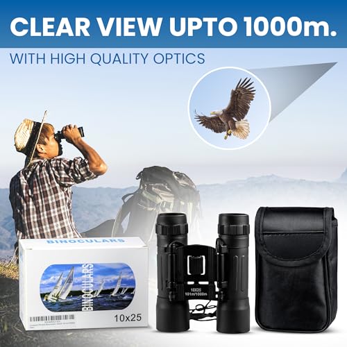 TrekTonic Compact 10x25 High Powered Binoculars For Adults and Kids, Portable with Neck Strap, Birdwatching, Outdoor Activities