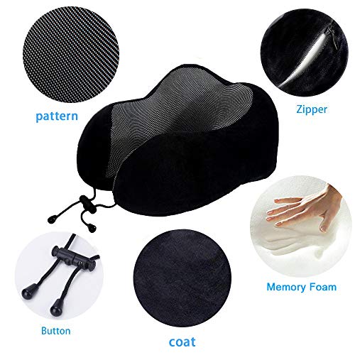 TALLGO Travel Pillow, Best Memory Foam Neck Pillow Head Support Soft Pillow for Sleeping Rest, Airplane Car & Home Use (Black) - color: Black