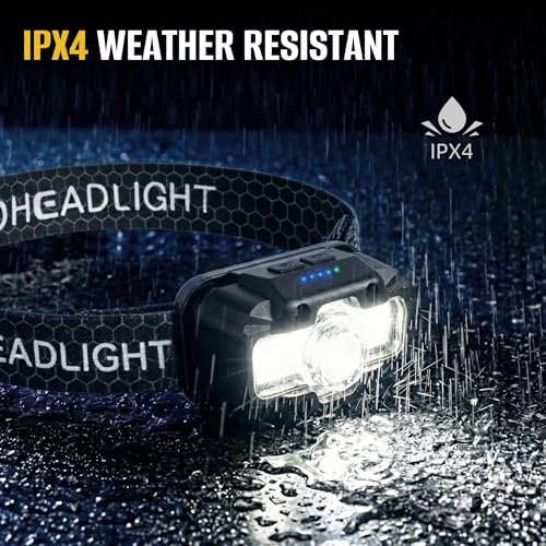 HOKOILN 4-Pack 1300LM LED Headlamp Rechargeable with Green & Red Light - color: Cool Black, size: 4 Packs