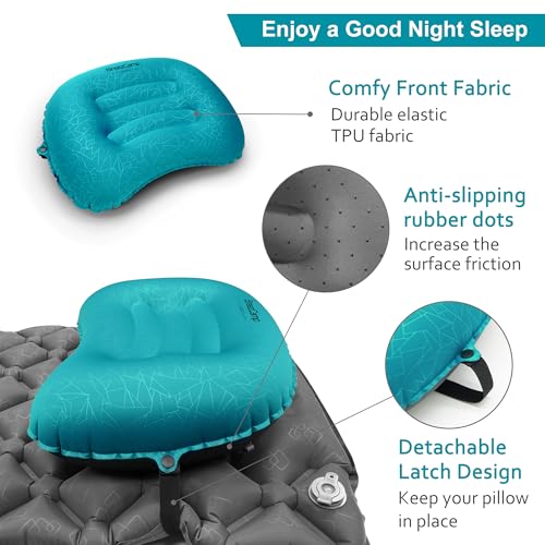 Inflatable Camping Pillow, Travel Blow Up Air Pillow, Neck Lumbar Support Ultralight Compact Pillow for Outdoor Hiking Backpacking Car Beach Airplane Sleeping Essentials, Peacock Blue - color: Peacock Blue