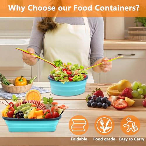 8 Pack Collapsible Food Storage Containers with Lid & Air Vent, 4 Rectangular and 4 Round Foldable Collapsible Storage Containers Sets, Lunch Bowls for Travel, Microwave Freezer Dishwasher Safe - color: Blue (4 Round Mixed oz + 4 Rectangle Mixed oz)